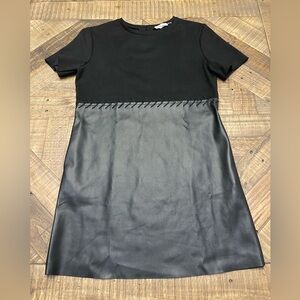 vestique Black Short Sleeve Faux Leather Shift Dress